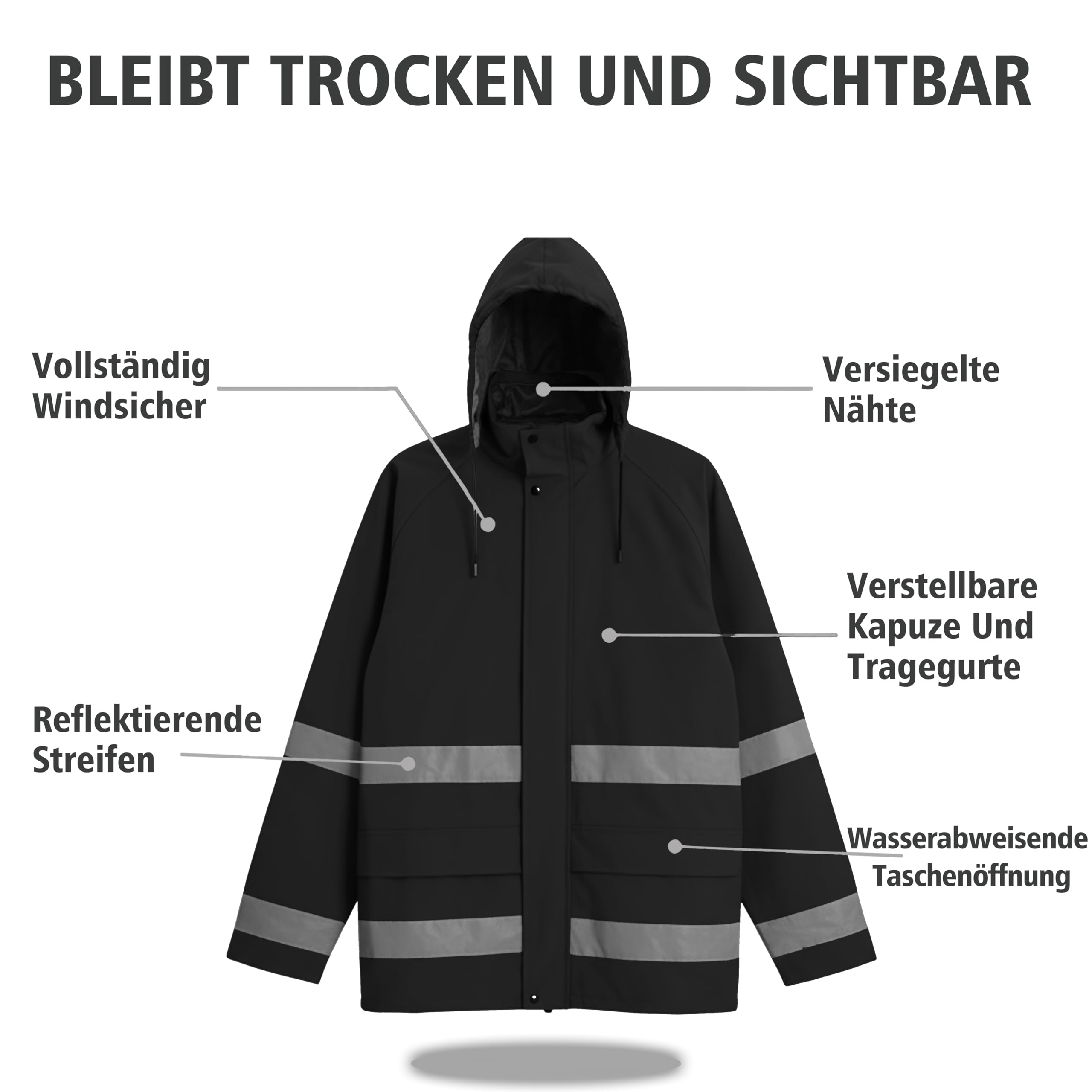 Regenanzug Herren Wasserdicht Atmungsaktiv - Nylon Warnschutz Regenjacke & Regenhose, ideale Outdoor Regenbekleidung für Arbeitsschutz