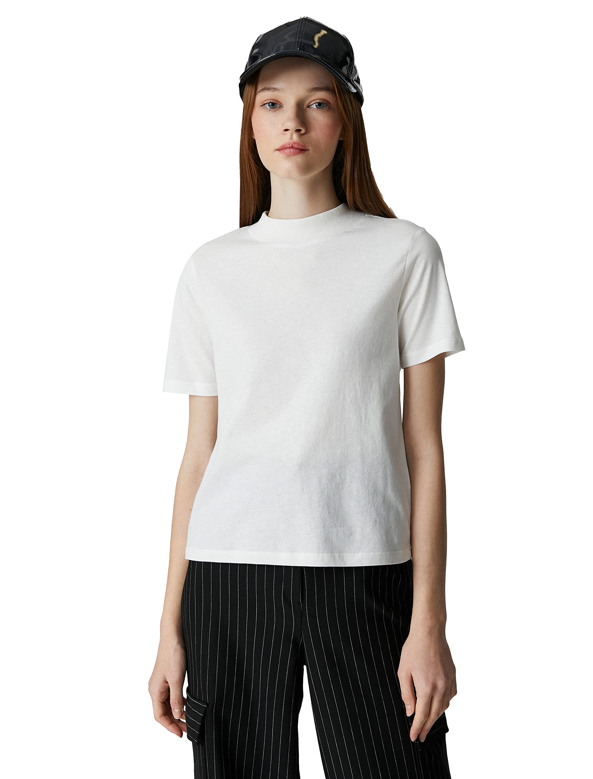 Koton Women's Short Sleeve Regular Fit Crew Neck Basic T-Shirt, Off White (001), XL