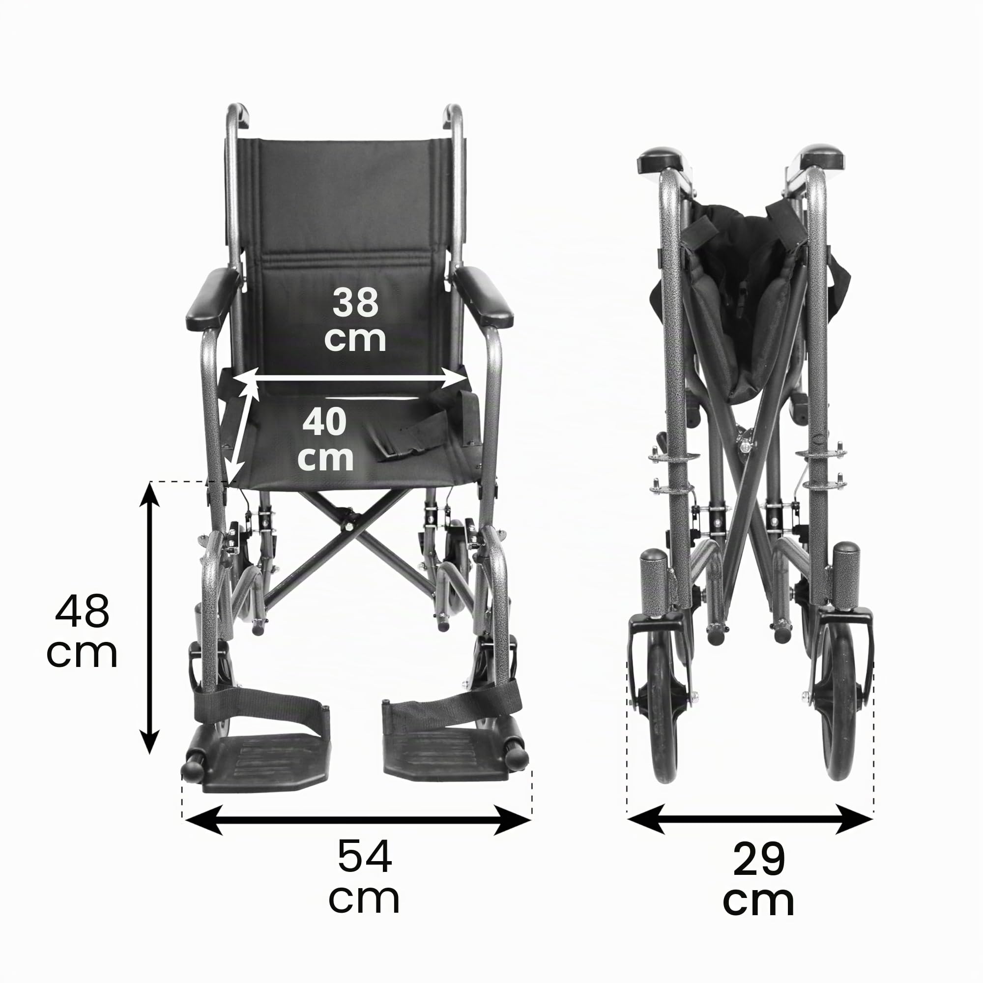 PEPE Mobility Fauteuil Roulant Pliable Léger (Siège Étroit 38 cm), Chaise Roulante Handicapé, Personne Âgée, Acier, Transit