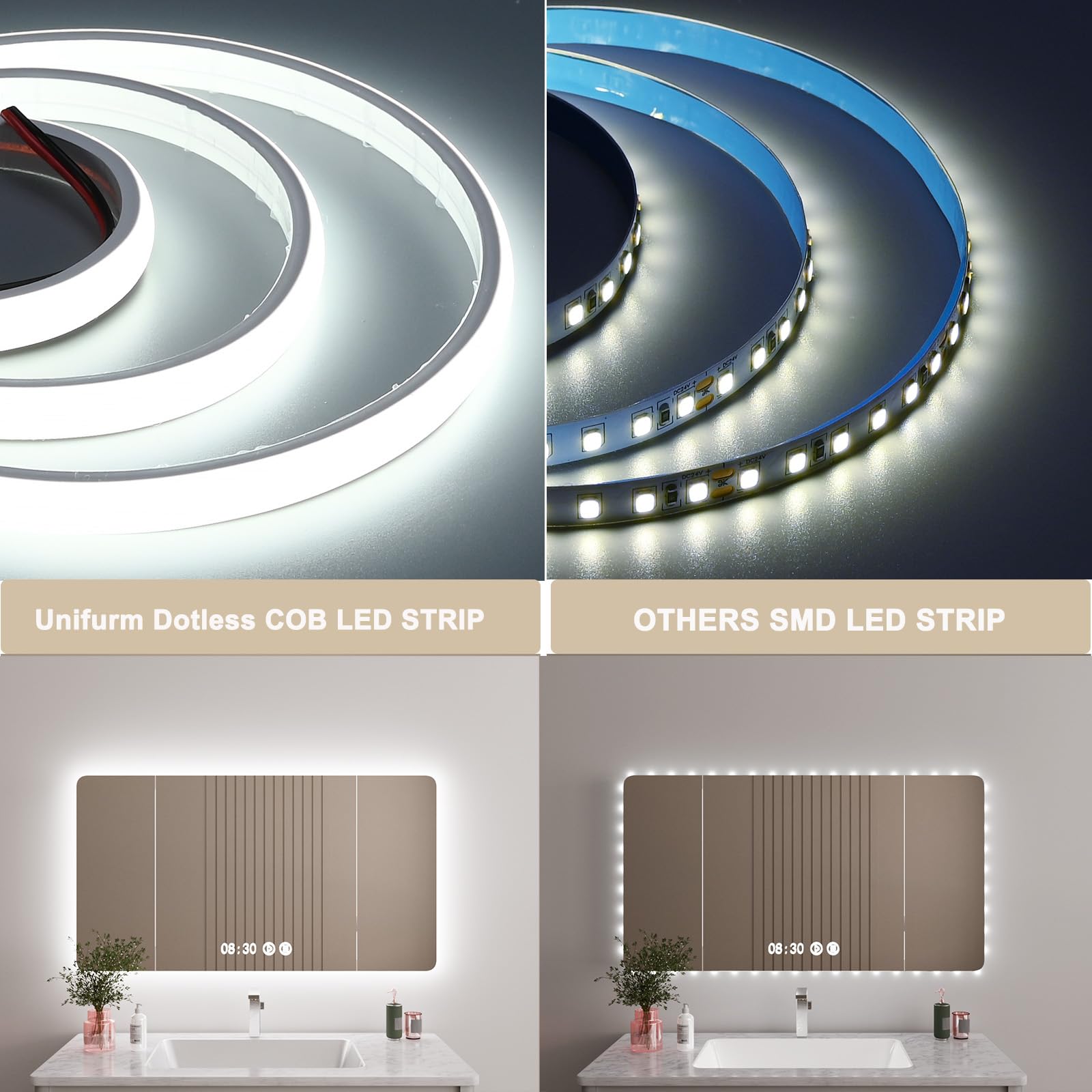 TOPAI Tira LED COB 24V Blanco Frío 5 Metros Impermeable 11W/M Alta Luminosidad, Tira de luces LED 6000K Exterior Autoadhesivo CRI>90 480LED/M Cortable Flexible para Cocina, Dormitorio, Salón