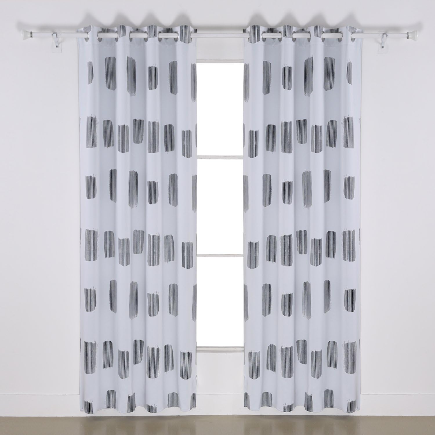 Deconovo Fashion Oblong Pattern Foil Printed Thermal Insulated Blackout Grommet Curtains Thermal Curtains for Living Room 52W x 95L 1Pair White