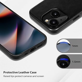 Belemay Compatible with iPhone 15 Leather Case, Compatible with MagSafe, Premium Full-Grain Vegetable-Tanned Leather [Luxury & Classy] Rich Patina, Secure Grip, Metal Buttons Cover (6.1) Black