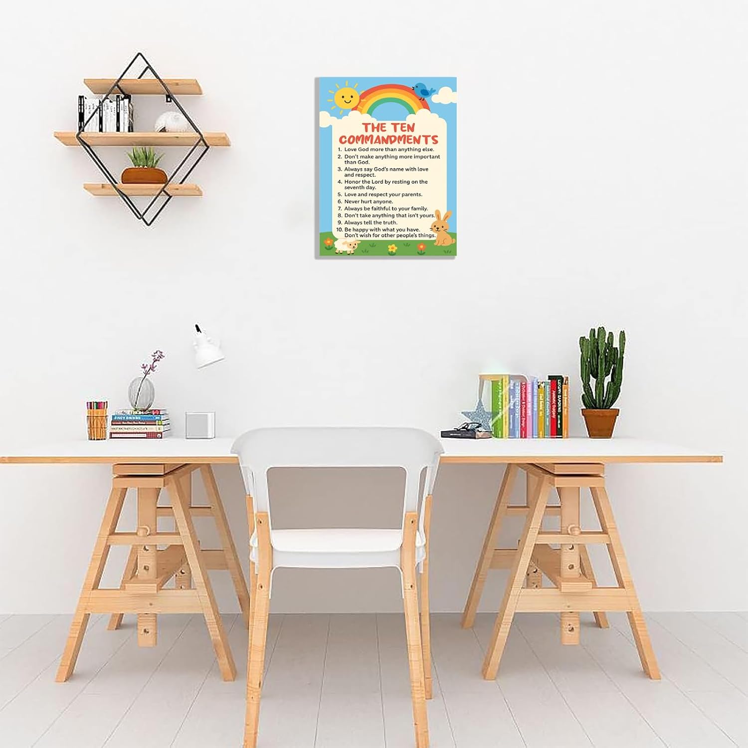 Ten Commandments Canvas Wall Art Modern Art Poster Print for Kids，Boys，Girls Bedroom，Toddler Room or Nursery Room Home Living Decor Gift Framed 16 * 24 Inch