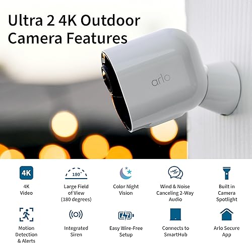 Miniatura 2 de Arlo Ultra 2 Spotlight Camera 4K HDR (3 cámaras, SmartHub)  Cámara de seguridad inalámbrica para el hogar  Visión nocturna a color, sensor de