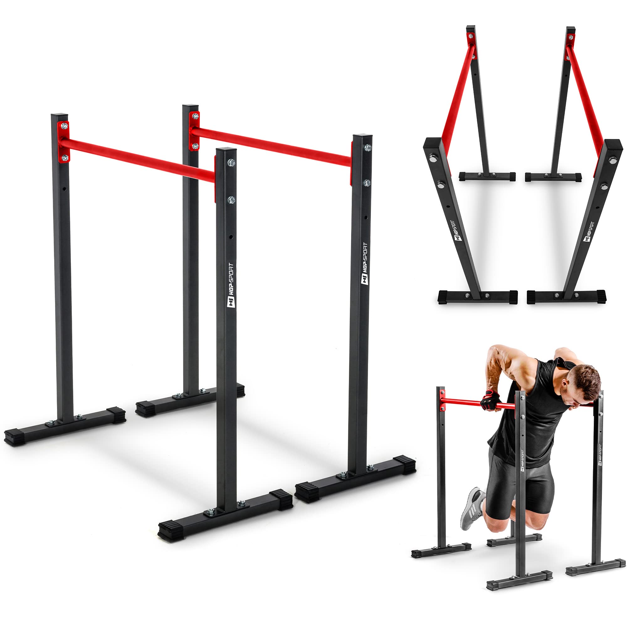 HOP-SPORT® Barres de dips avec Gants d'entraînement HS-1001K, Barres parallèles Musculation pour entraînements au Poids de Corps