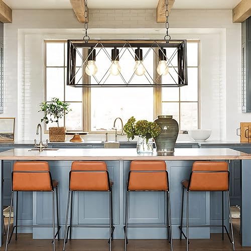 Miniatura 2 de Depuley Candelabro industrial de 4 luces, lámparas de comedor colgantes con pantallas de metal, iluminación colgante de granja para cocina, isla,