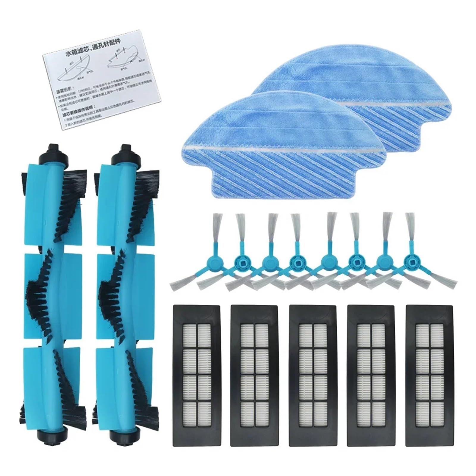 Rollenbürste, Hepa-Filter, Seitenbürste, Wassertankfilter, Wischpad, Tuch, Zubehör, kompatibel mit Cecotec Conga 3090 Serie Staubsauger-Teilen(Kit-1)