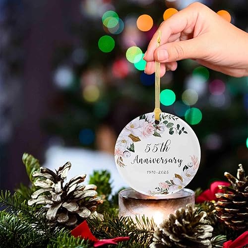 Miniatura 8 de SIABERTERL Adorno de 60 aniversario 2024, 60 para parejas y padres, adorno de cerámica de aniversario de 65 años para bodas en el hogar con cinta y