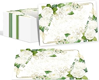 Paper Placemats Disposable 50 Pack Flower Placemat Disposable Place Mats 16 x 11 Inch Spring Summer Decorative Paper Table Mat for Wedding Anniversary Bride Birthday Party Supplies - White Floral