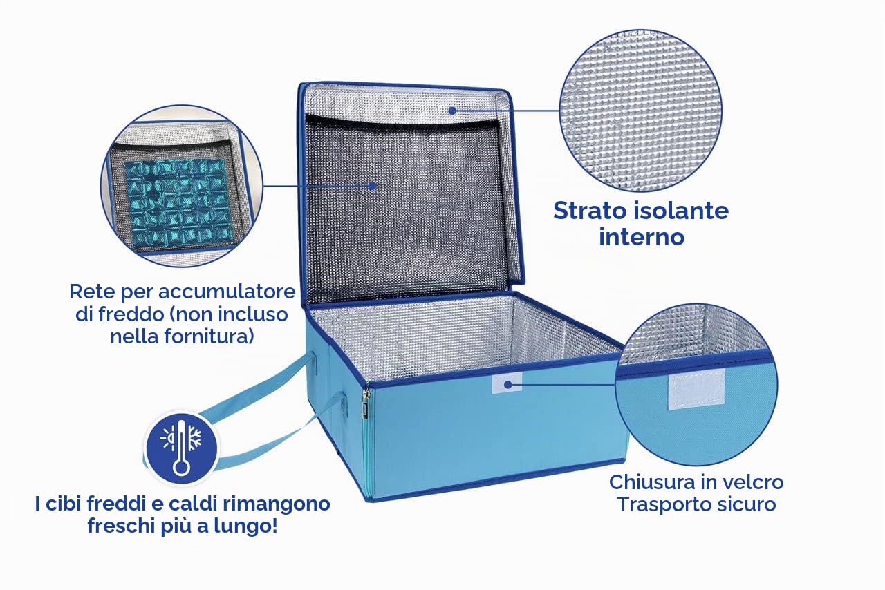 Maximex Borsa termica per torte, insalata, carne, poliestere, 38 x 17 x 38 cm, blu