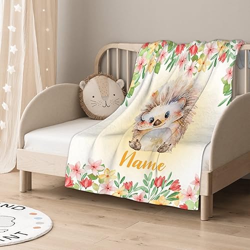 Miniatura 266 de Manta personalizada con diseño de jirafa y elefante, manta de franela suave, acogedora y ligera con nombre para sofá, cama, sofá, regalo, unisex
