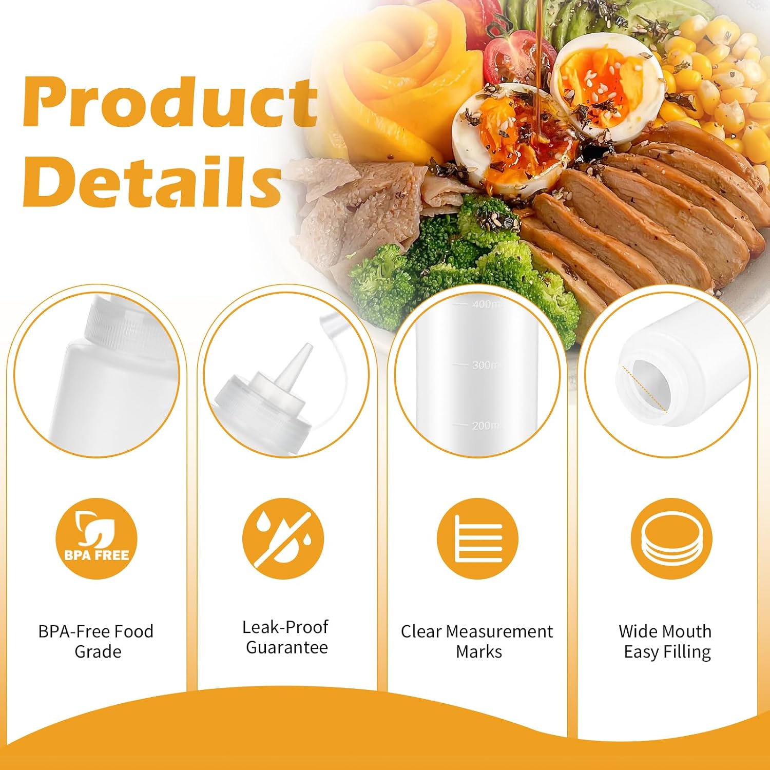 6 Pack 16 oz Condiment Squeeze Bottles, Leak Proof BPA-Free Plastic Squirt Bottles with Caps, Refillable Sauce Dispenser for Ketchup, Syrup, Oil, BBQ, Salad Dressing, Easy to Fill & Clean image 4