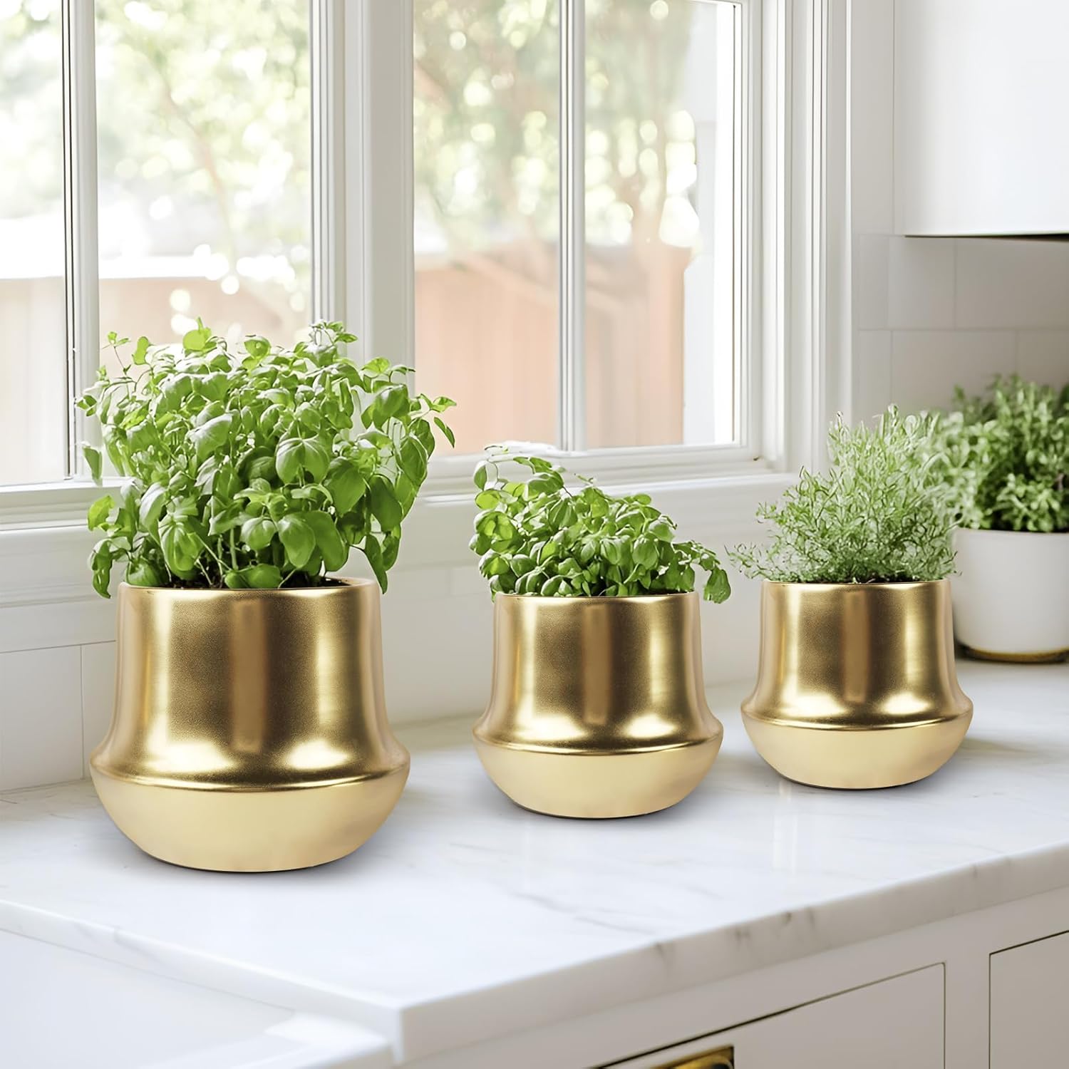 Gold Planter Pot Indoor Ceramic Flower Pots Modern Decorative Large Plant Pot 7.1 inch Gold Brass Planter for All House Plants,Succulents,Flowers and Cactus
