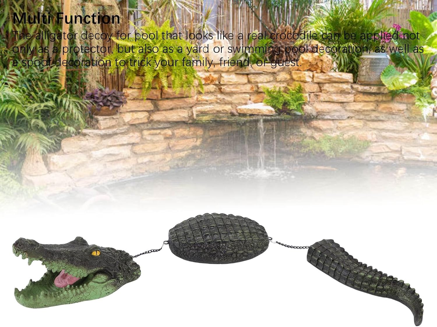 Dpofirs 3 Segment Floating Alligator Decoy, Alligator Pool Float, Fake Alligator Statue, Water Pond Decorations, for Pond Lake Swimming Pool Outdoor Yard Garden