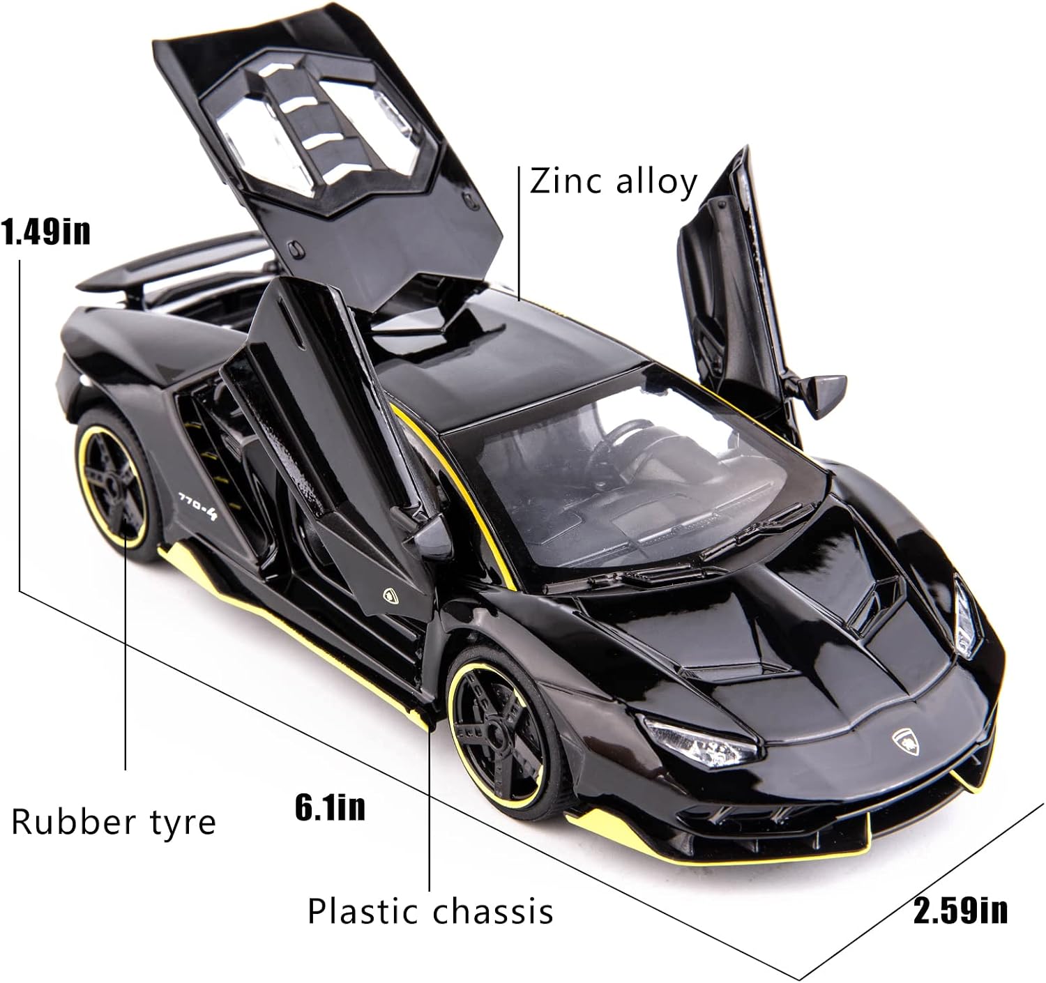 TGRCM-CZ Compatible for 1:32 Lamborghini LP770 Model Pull Back Car Toy car with Sound and Light for Kids Boy Girl, Metal Body, Door Opened, Black - Image 3