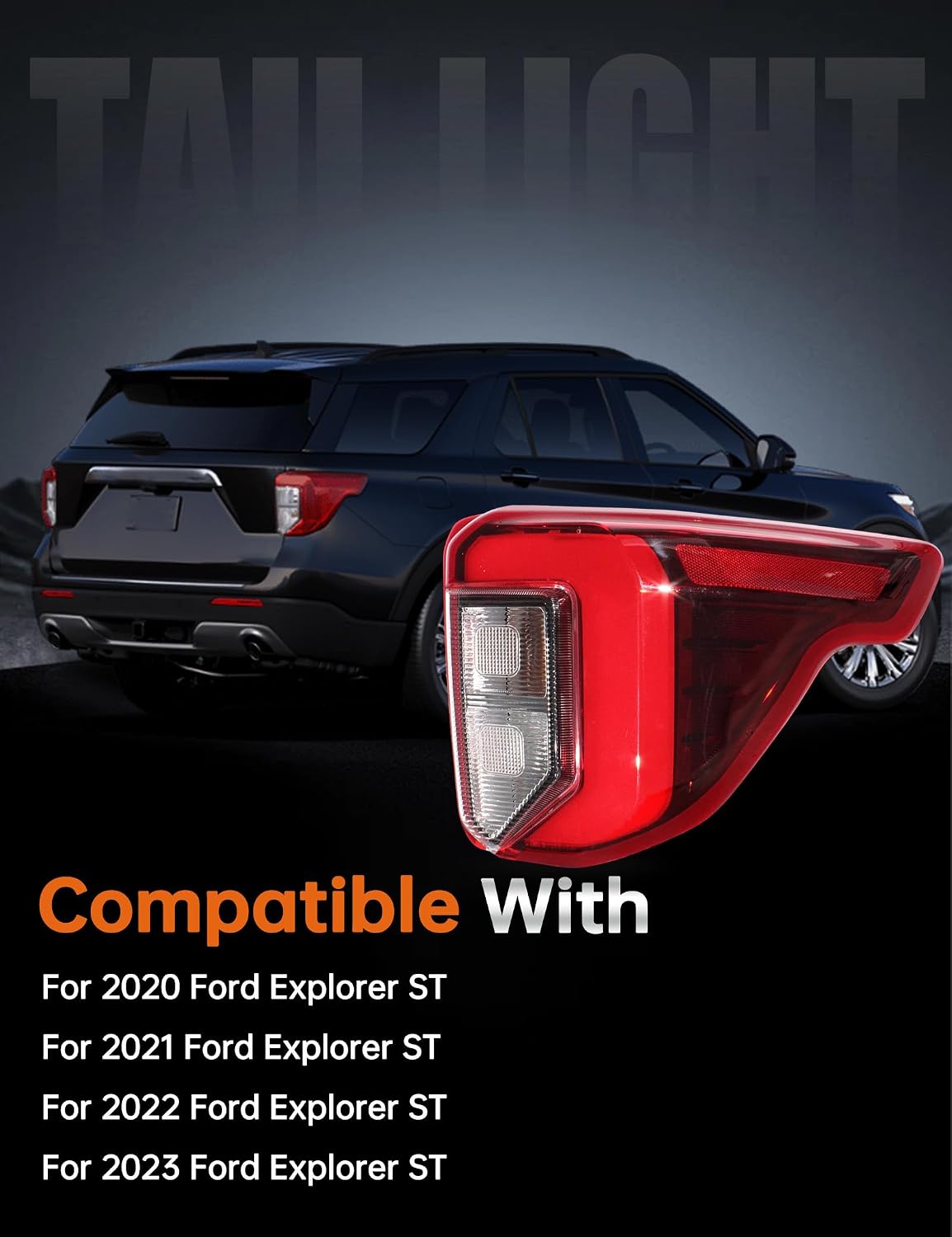 Right Passenger Side Rear Tail Lights Fit for 2020 2021 2022 2023 Ford Explorer ST, Red, with Brake & Turn & Reverse Light, Black Trim, With Thread, LB5Z13404G LB5Z13404B FO2801276