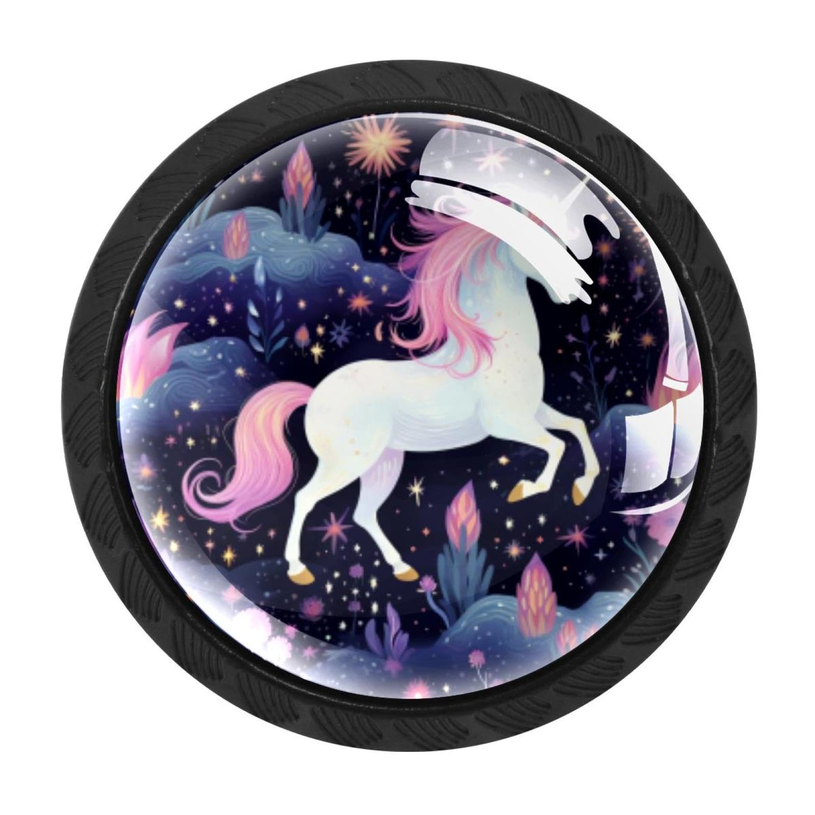 Chenzzzz Multicolored 06 4 Pack Drawer Knobs, Black Handle Dresser Drawer Pulls, Round Decoration Cabinet Hardware Pulls With Screws For Kitchen Cupboard Wardrobe, Starry Unicorn