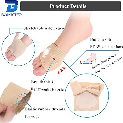 Miniatura 8 de 3 pares de almohadillas metatarsianas para mujeres y hombres, cojines de bola de pie para aliviar el dolor de juanetes y neuroma de Morton, manga