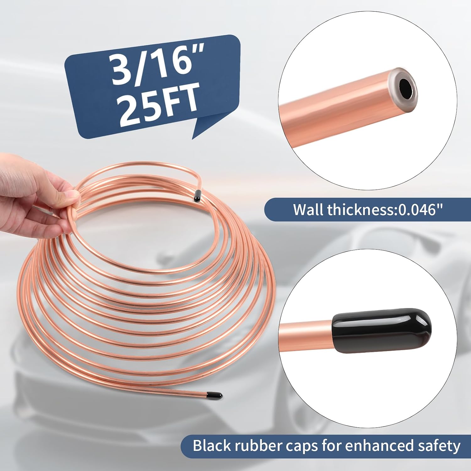 3/16" 25FT Copper Coated Brake Line Kit with Inverted Nuts and Unions, 3 in 1 Tube Bender, Brake Line Clips, Copper Coil Repair Kit for Car Industrial Hydraulic Brake Systems(Gold)