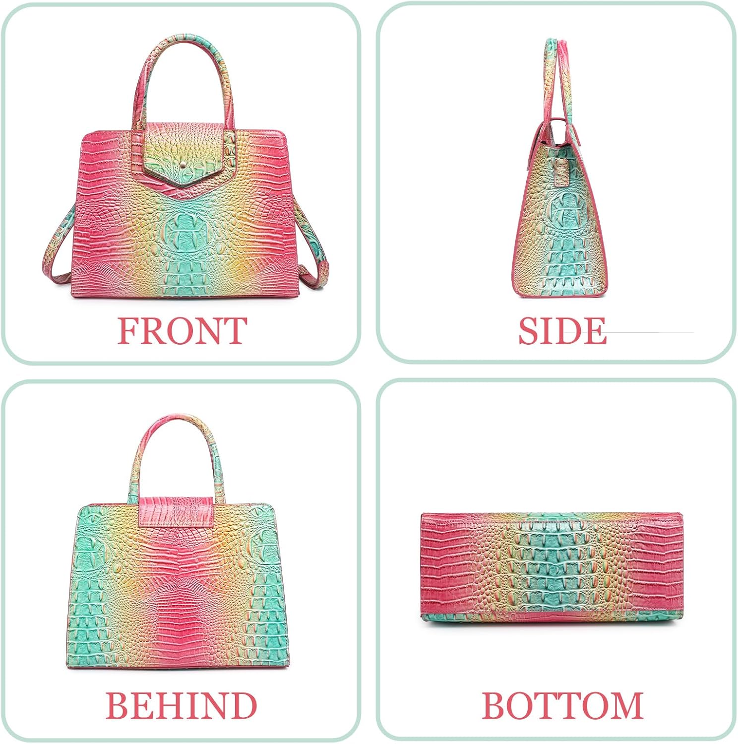 Women Embossed Pattern Satchel Handbags Wallet 3 pcs Set Crossbody Tote Top Handle Vegan Leather Ladies Bag | Embossed Pattern, 3 pcs Set, Crossbody, Tote, Top Handle, Bag - Image 2