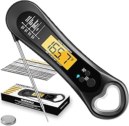 Meat Thermometer Digital, Instant Read Meat Thermometer for Grill and Cooking, with Bottle Opener, Backlight & Calibration Food Thermometer, Kitchen Gadgets for BBQ, Turkey, Candy, Liquids
