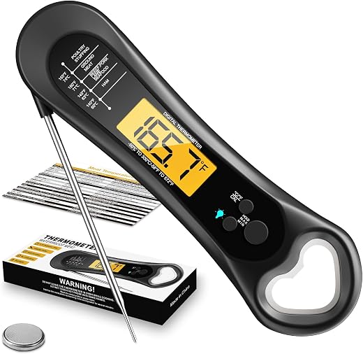 Meat Thermometer Digital, Instant Read Meat Thermometer for Grill and Cooking, with Bottle Opener, Backlight &amp; Calibration...