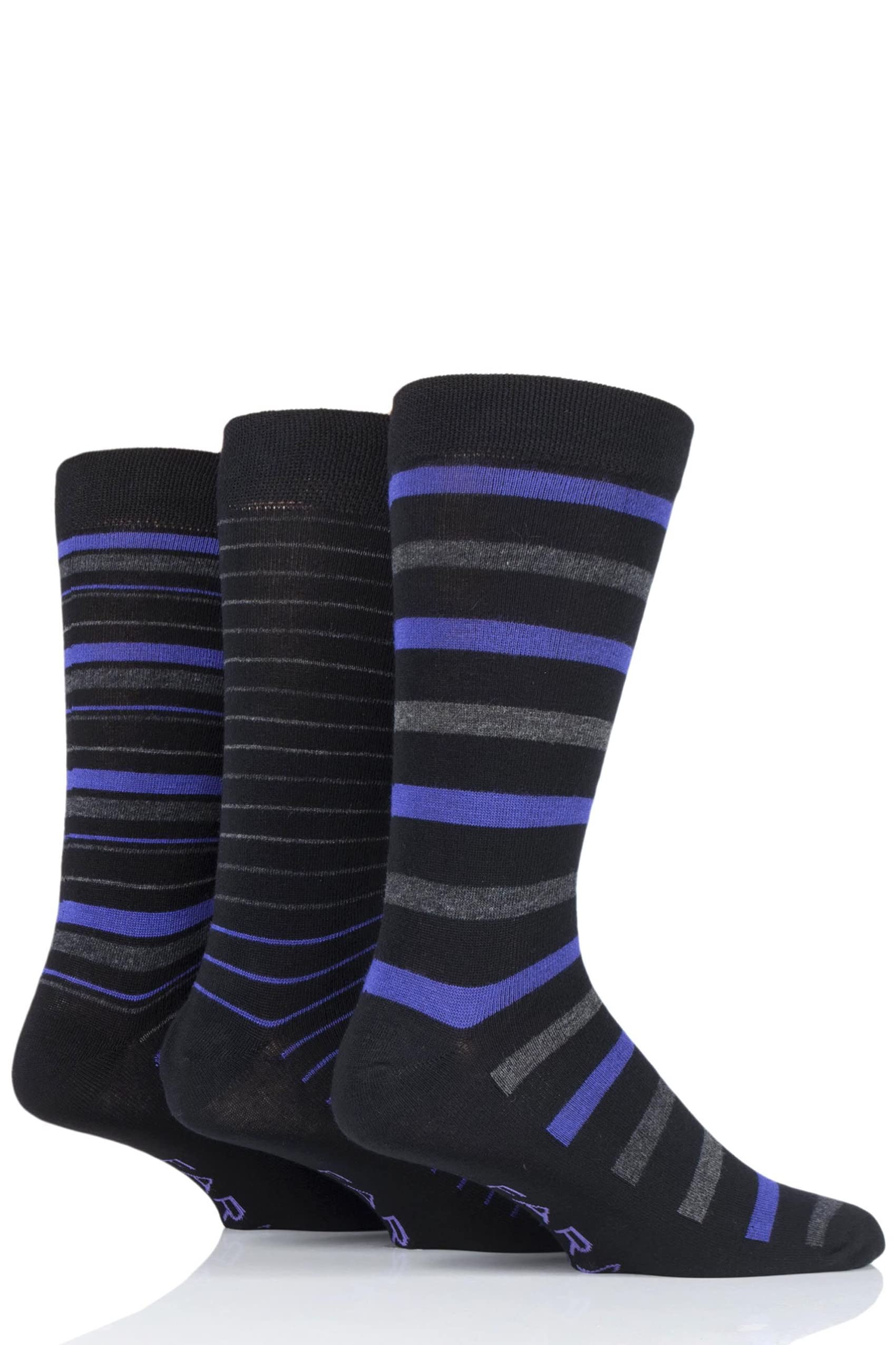 Farah Men's Luxury Bamboo Stripe Plain and Argyle Socks Black/Purple (6-11)