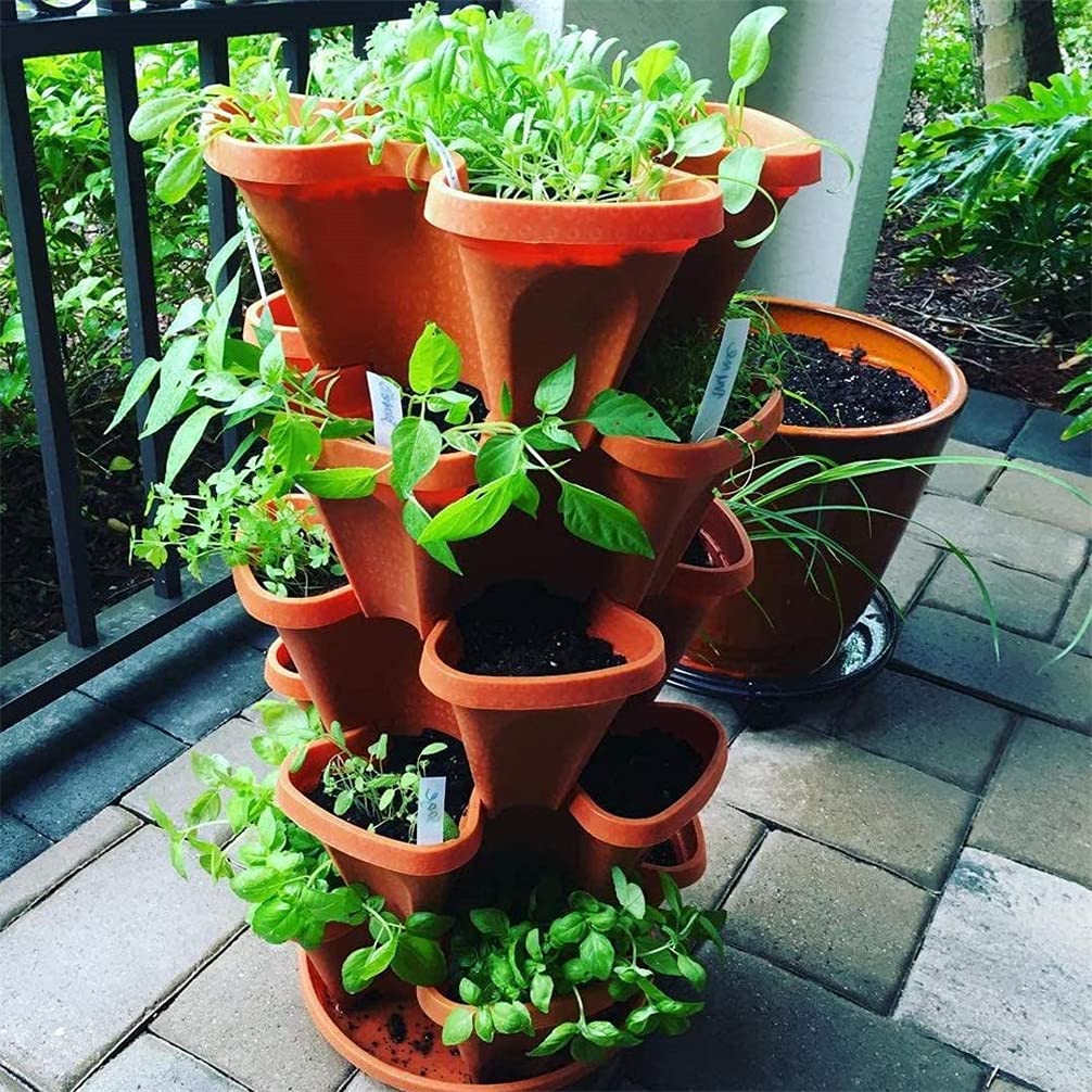 Jardinière empilable, Tour de Jardin Verticale, Ensemble de jardinières Verticales pour Fraises, Herbes, Fleurs (Terracotta, 4 Niveaux)