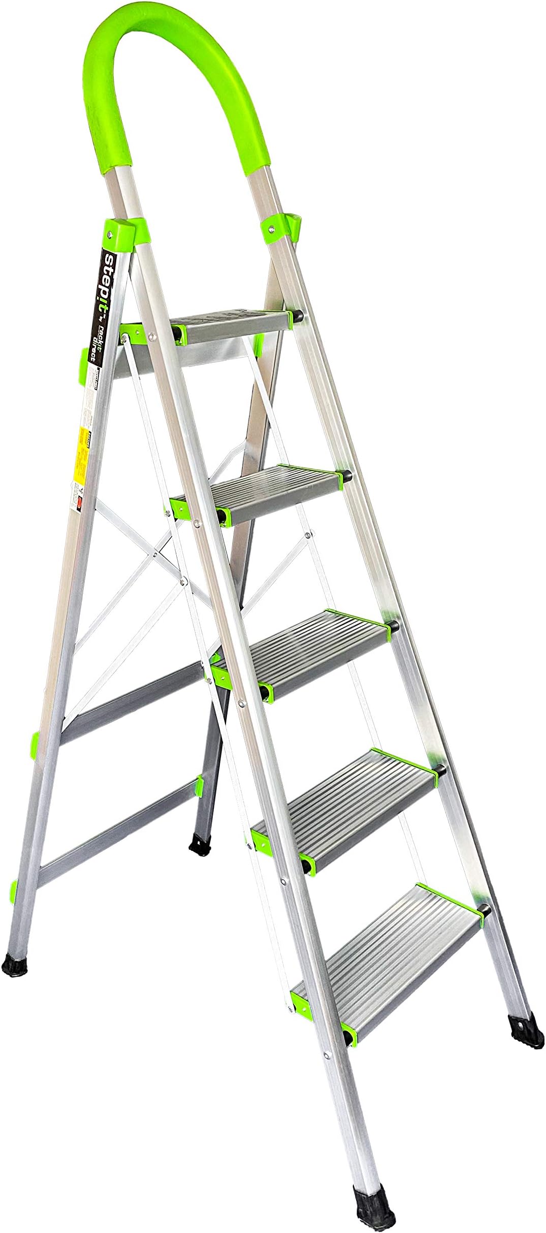 Rackit StepIt 5 Step Ladder - Portable Folding Five Step Ladders with Wide Steps | Soft Grip Step Ladders with Rubber Hand Grip | 150kg Capacity - Safety Step Ladders
