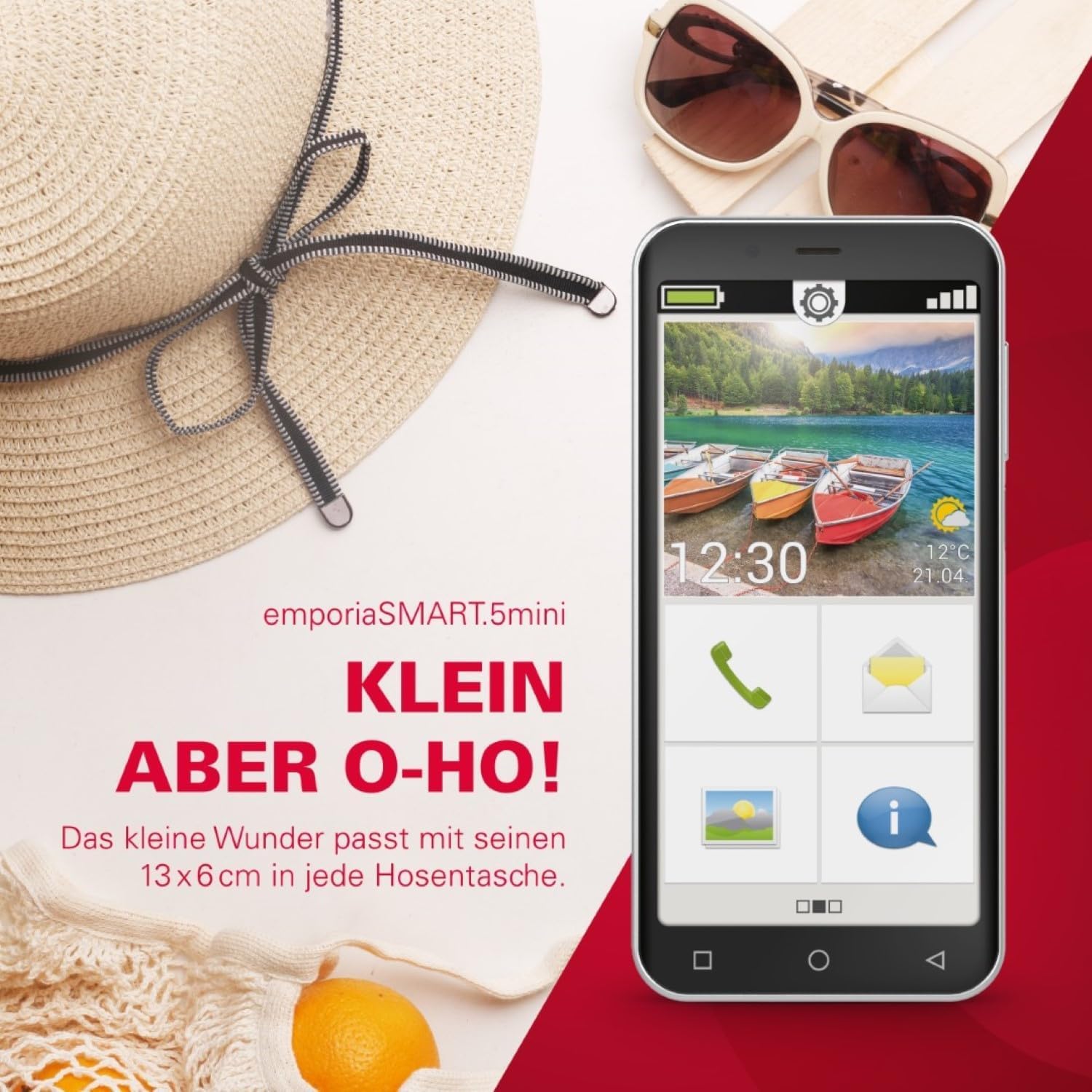 emporiaSMART.5 Mini, Seniorenhandy, 4G Volte, Senioren Smartphone ohne Vertrag, Mobiltelefon mit Notruftaste, 4,95-Zoll-Display, Android 13, 13 MP Kamera, Schwarz, E5mini/E5m 001