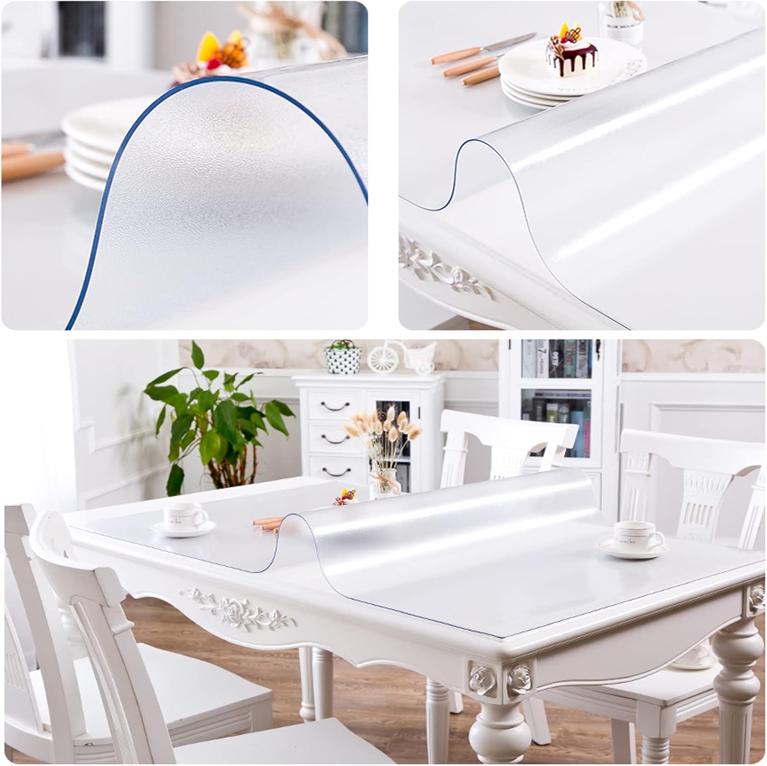 Frosted Rectangle Table Cover Protector - Clear Tablecloth for Kids, Dining, Coffee, Glass - Durable Hot Table Pad (46"x55"/32"x32") - Ideal for Home & Parties