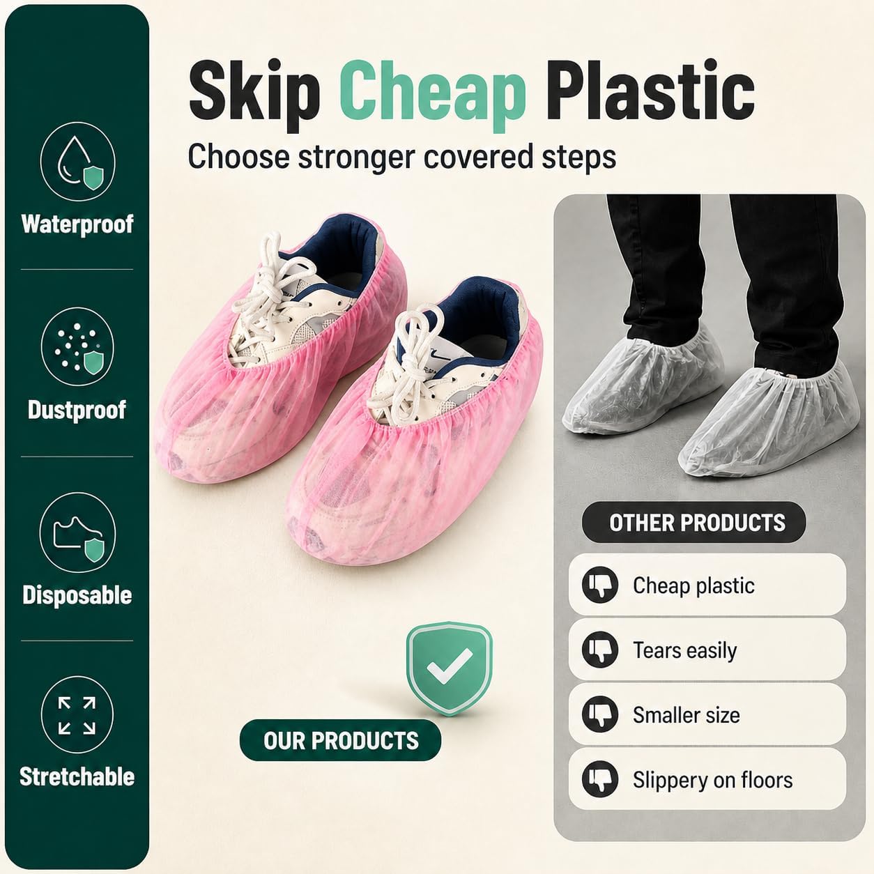 Non-Slip Shoe Covers Disposable, 100 Pack Pink, One Size Fits Most Booties image 4