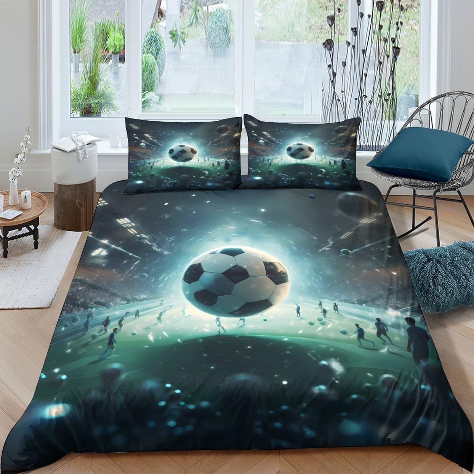 Ctjqhvkz Style-7 3D Printed Futuristic Football Fitted Sheet Microfiber Soft Bedroom Decor Cosmic Stadium Mattress Cover Single（135X200cm）