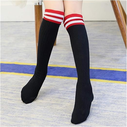 Amazon Co Jp 靴下 女の子の男の子の子供たちの子供たちの子供たちのカジュアルなファッションの縞模様の幼児の長い背の高いレインボーソックス6 15年 おしゃれ Color Black Size 6 15 Years 服 ファッション小物