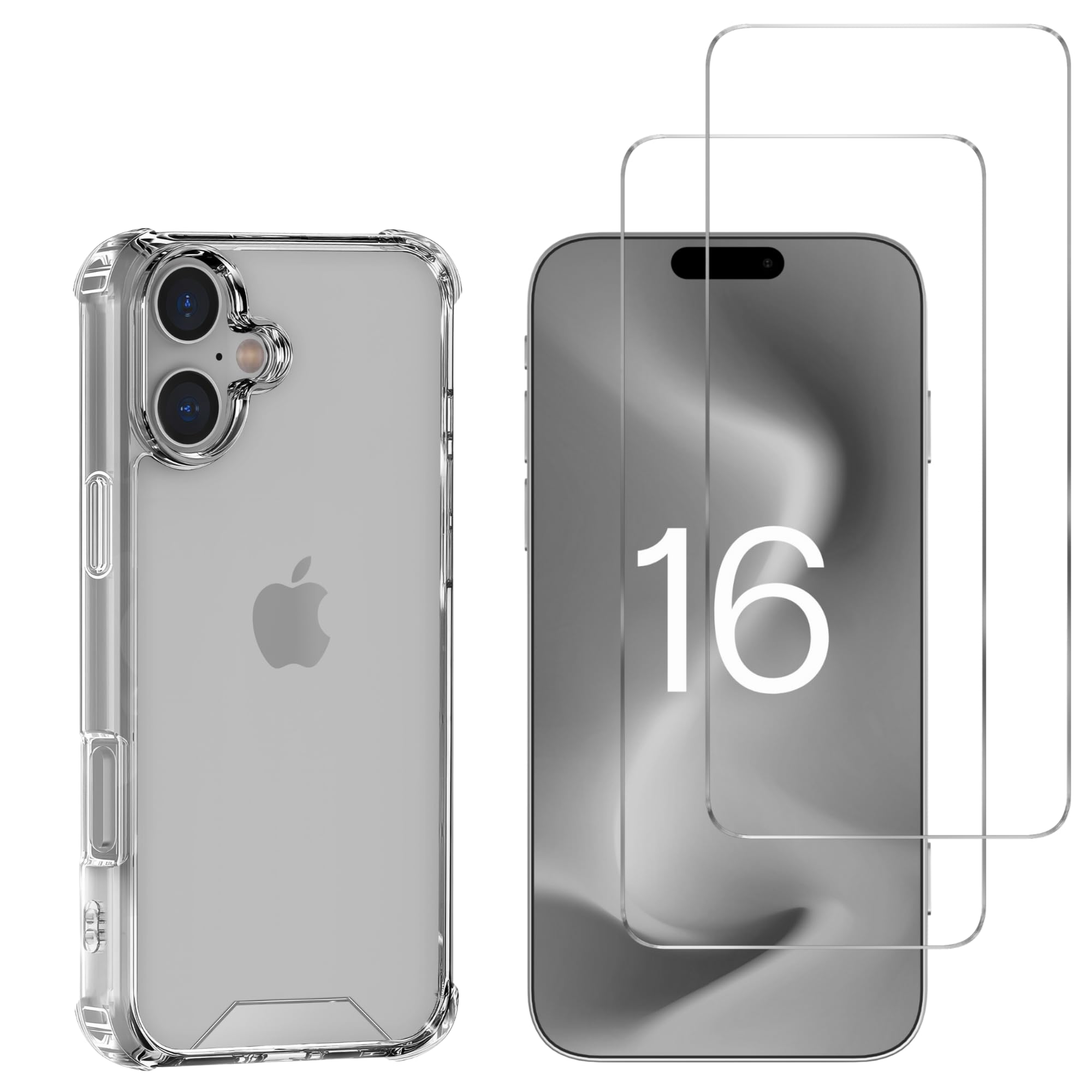 PHONILLICO - Carcasa Para IPhone 16 Y 2 Lentes Templadas, Película