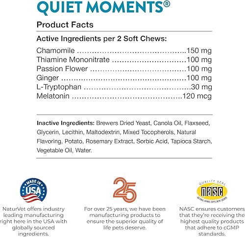 Vista 59 de NaturVet Quiet Moments Suplemento calmante para perros, masticables suaves para perros con melatonina para ayudar a reducir el estrés