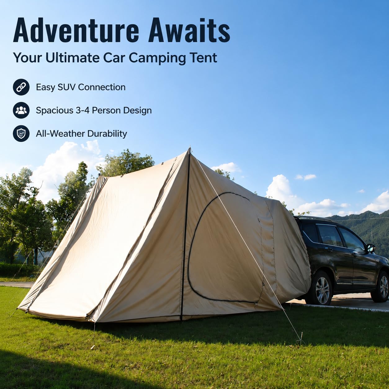 Baoblaze Tenda per Veicoli Estensione da Campeggio Riparo Metallici Inclusi Corda di Tensione Resistente Tenda da Viaggio per Escursioni Adatta a Utilizzo Turistico Campeggi, Cachi, Beige