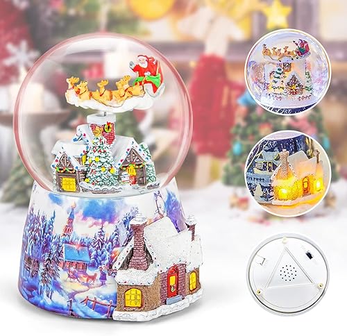 Miniatura 3 de Caja de música de Navidad, regalo de globo de nieve, Papá Noel giratorio musical volando sobre la aldea con purpurina, regalo para niñas, esposa,