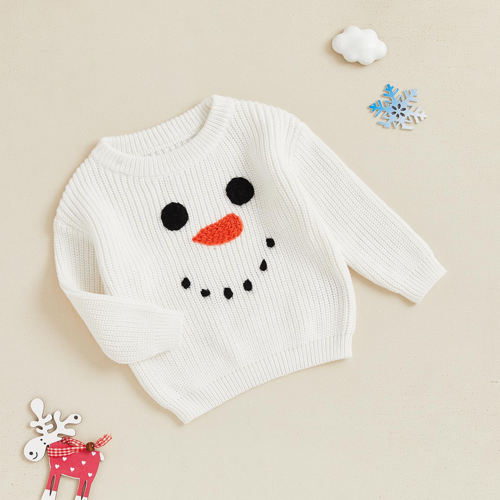 SAYOO Toddler Baby Boy Girl Christmas Knit Sweater Thanksgiving Turkey Knitwear Pullover Bubble Sweater Fall Winter Clothes (White, 0-3 Months)