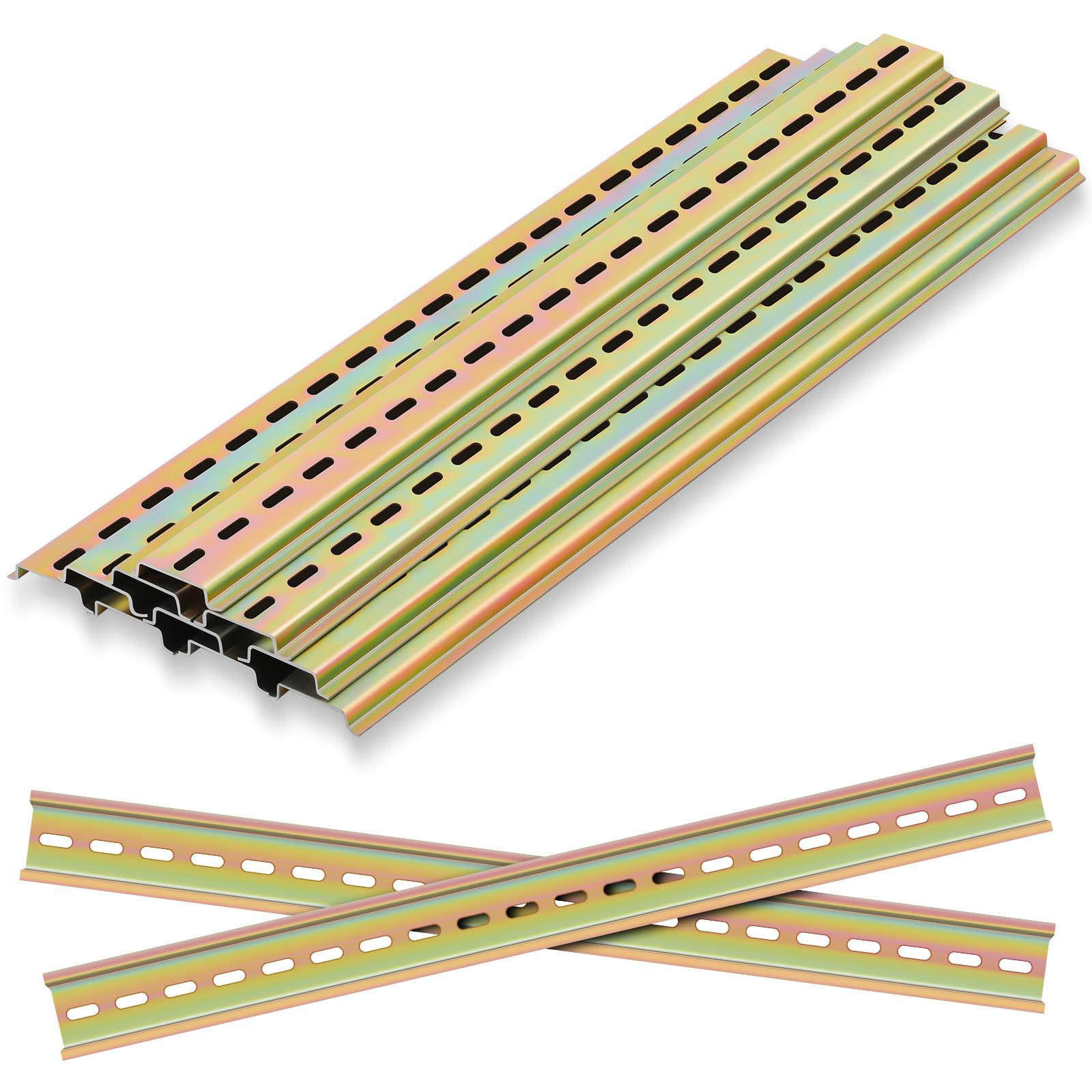 Din Rail Mount High Slotted Extruded Metal Rail for Hardware Components Mounting Switch Installing Fixed Solid State Relay (10 Pcs,Brass,16 x 1.38 x 0.3 Inch)