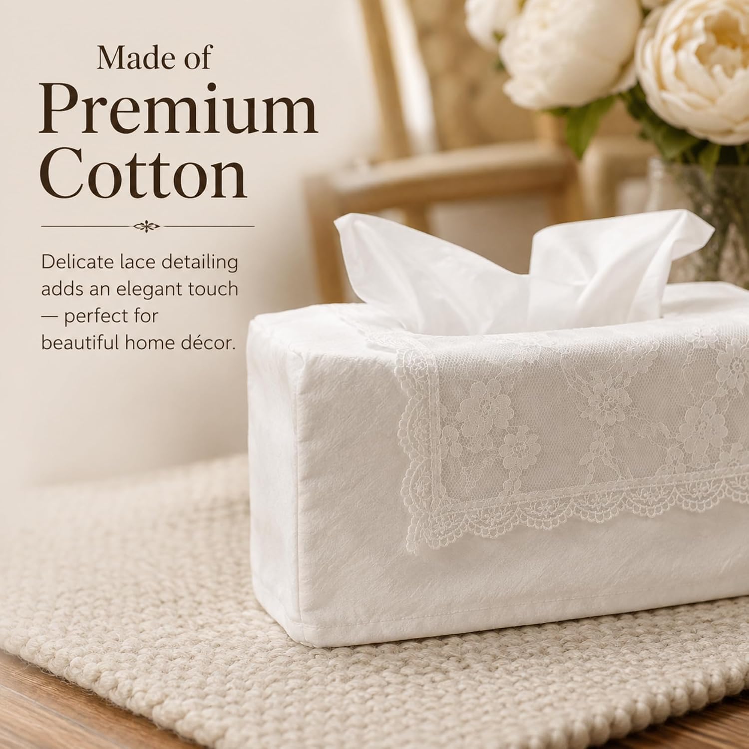 Rectangle Tissue Box Cover, Cotton Lace Facial Tissue Holder, Made in Korea image 3