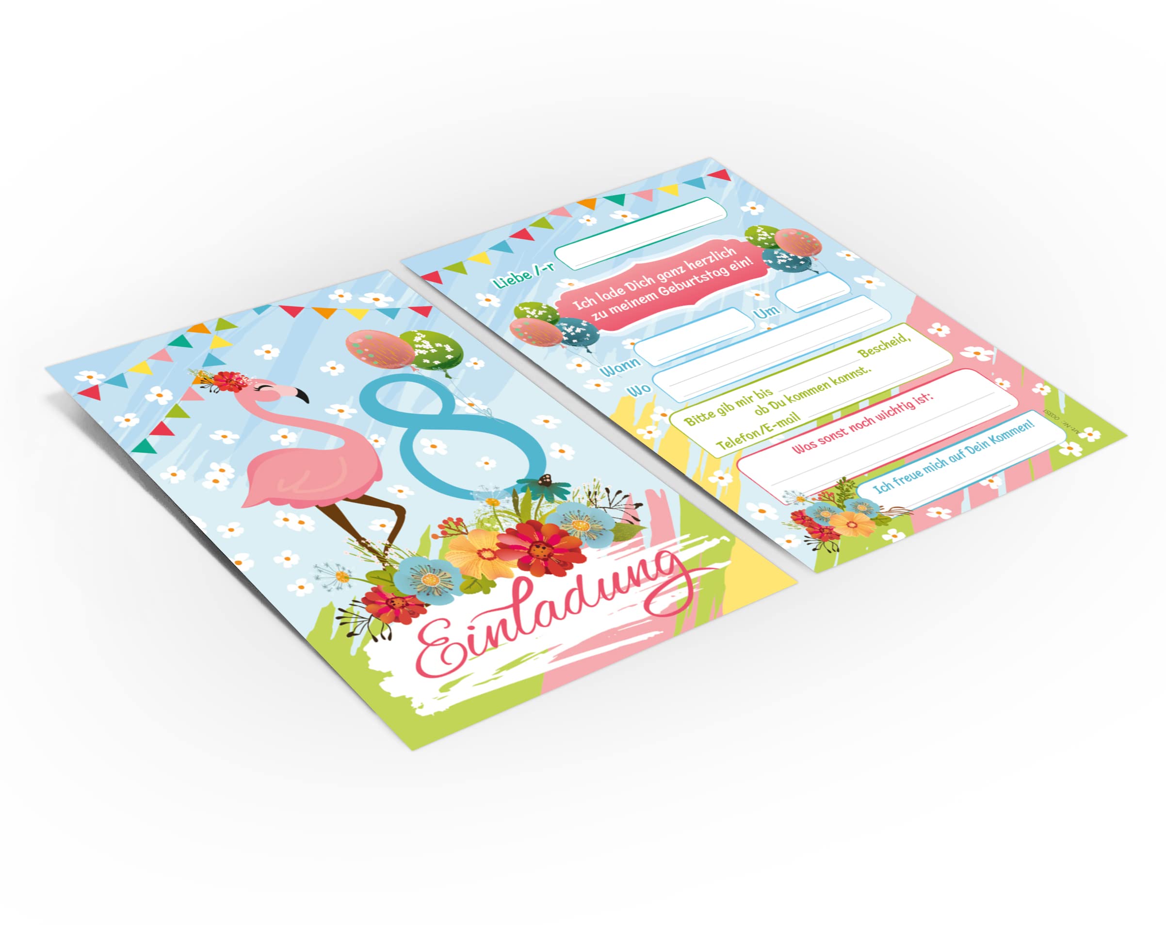 Junapack Einladungskarten Zum 8. Geburtstag – Flamingo-Motiv, 12 Karten A6, Made In Germany