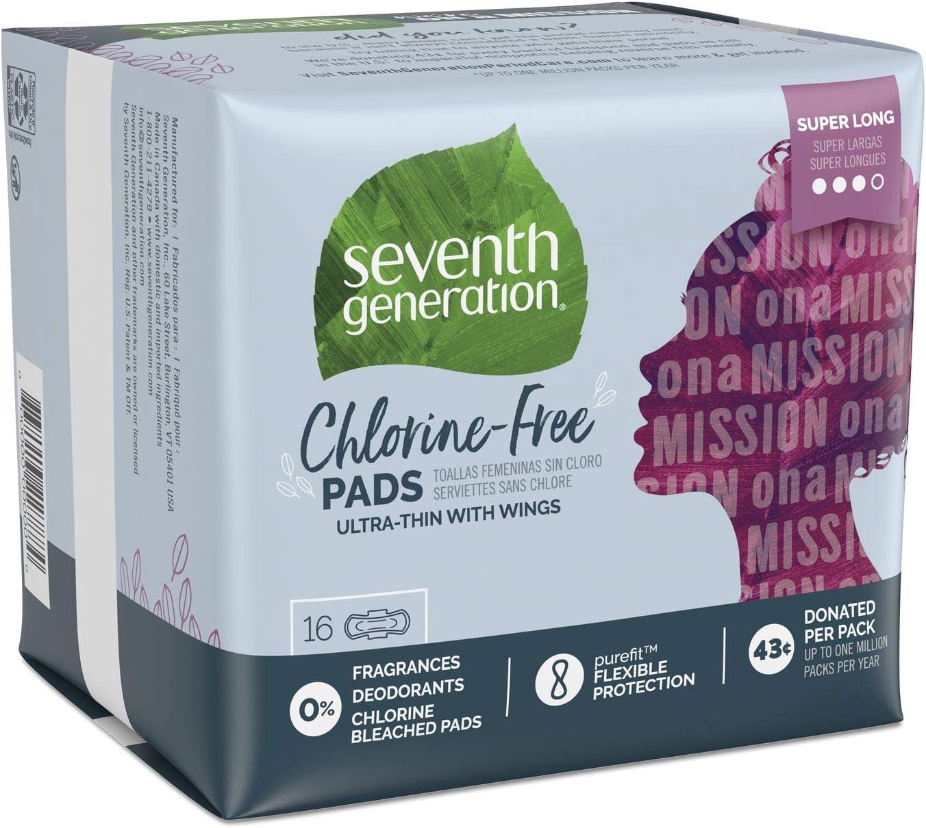 Seventh Generation Ultrathin Pads, Super Long, 16 ct