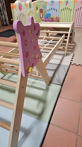 GOPLUS 9 en 1 Triangle Escalade Montesorri pour Enfants 1 Ans+, Parcours Montesorri Bebe Bois Pliable avec Arche, Rampe, Corde&Échelle, Pont, Aire de