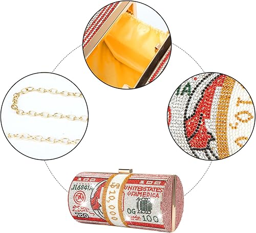 Miniatura 2 de Bolso de mano con diamantes de imitación para mujer, bolsos de noche de cristal, monedero con diamantes brillantes para bodas y fiestas, Rojo1