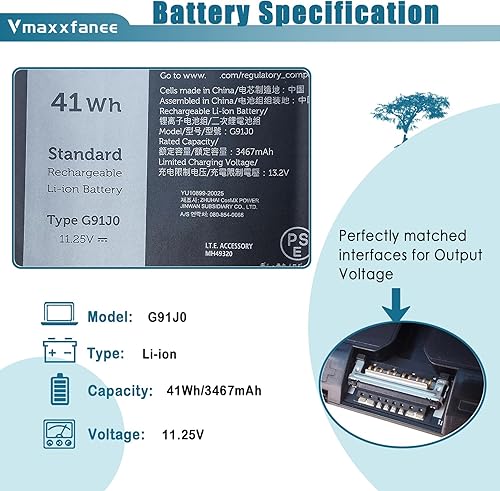 Miniatura 2 de Vmaxxfanee Reemplazo de batería G91J0 para Dell Latitude 3320 3520 3330 3420 Inspiron 3510 3511 3515 3525 3530 5310 5510 5515 54105418 5518 14 Plus