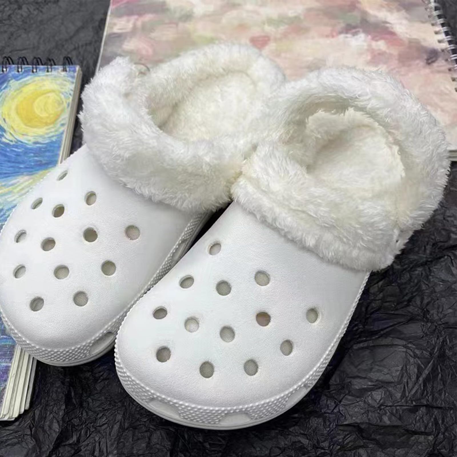 2 pary wkładka do chodaków Crocs, wymienne z puszystego polaru, zimowe, białe i czarne, ciepłe, wyjmowalne, z osłoną sznurowadeł
