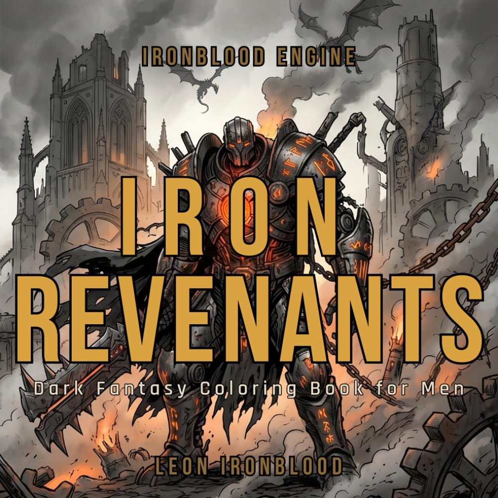 Iron Revenants: Dark Fantasy Coloring Book for Men Featuring Cursed Machines, Mechanical Dragons, Iron Warriors, and Bold Tattoo Style Designs (IRONBLOOD ENGINE)