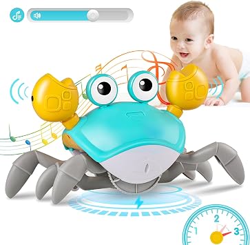 Crawling Crab Baby Toys with Music&Speed Control, Tummy Time Toys for 4 5 6 7 8 9 10 11 Boy Girl, Dancing Walking Crawly Crab for Baby Toddler Infant 6-12-18 Months Kid 1-3
