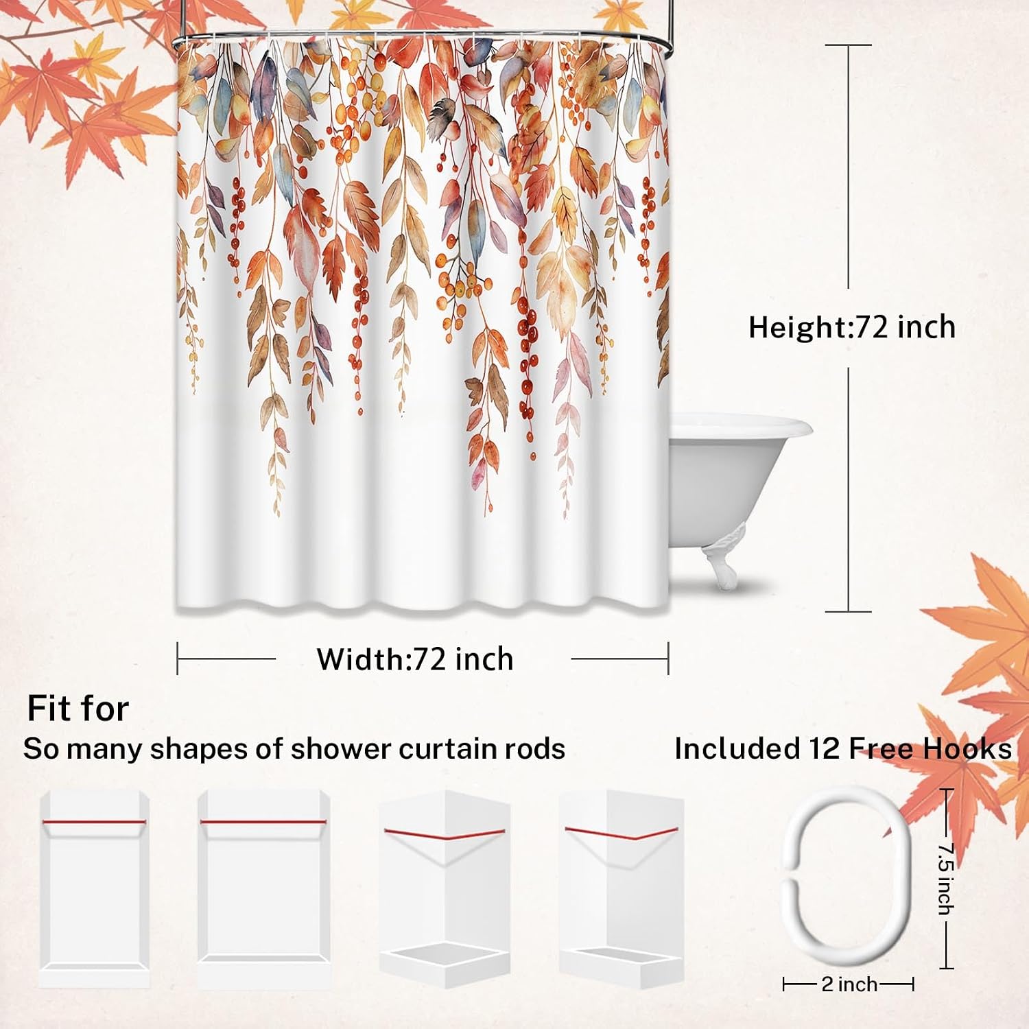 Emvency Shower Curtain, for Bathroom Decor 72" x 72", Leaves